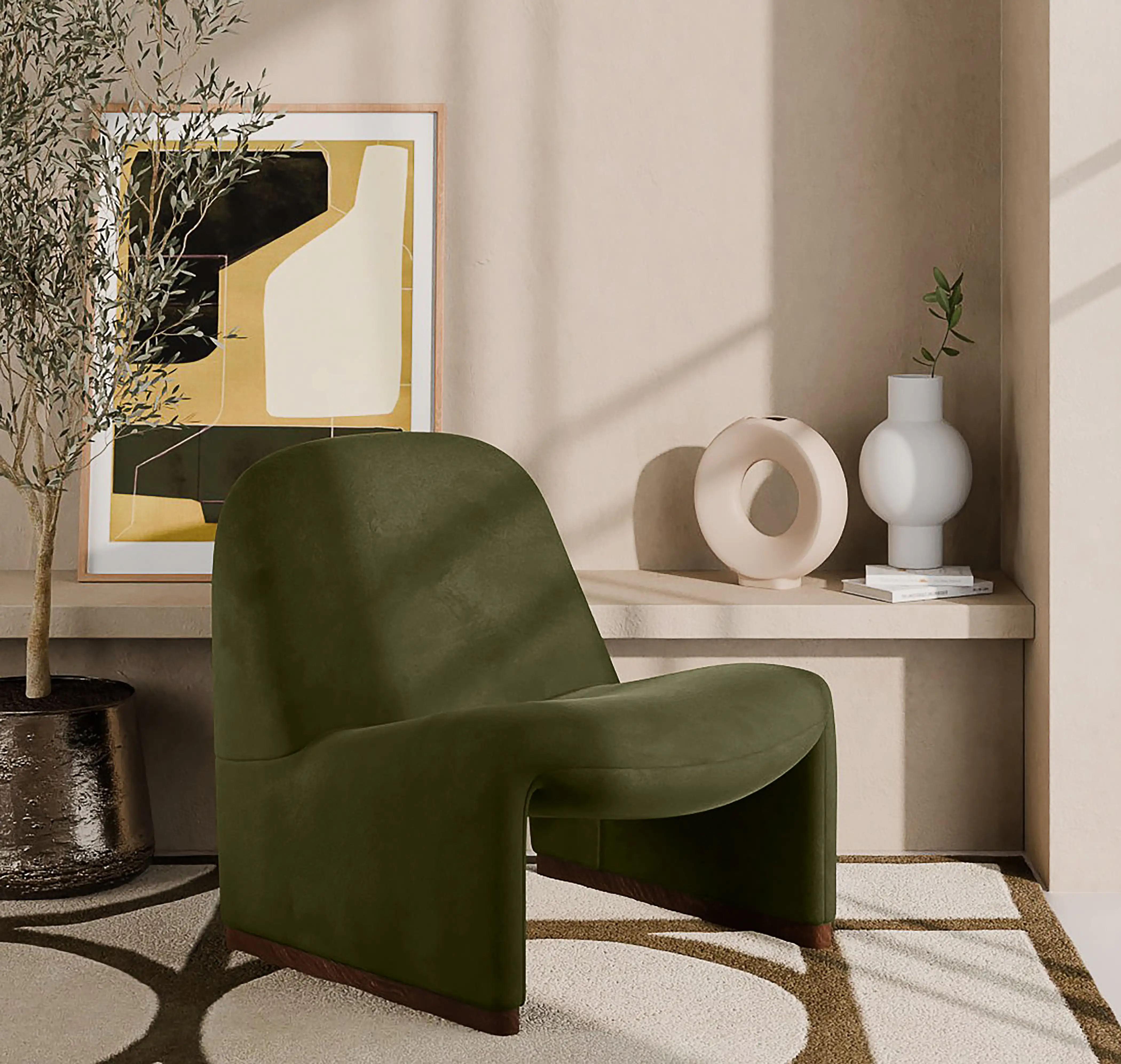 Arlet Accent Chair | Olive Green Sustainable Velvet & Walnut - Image 2