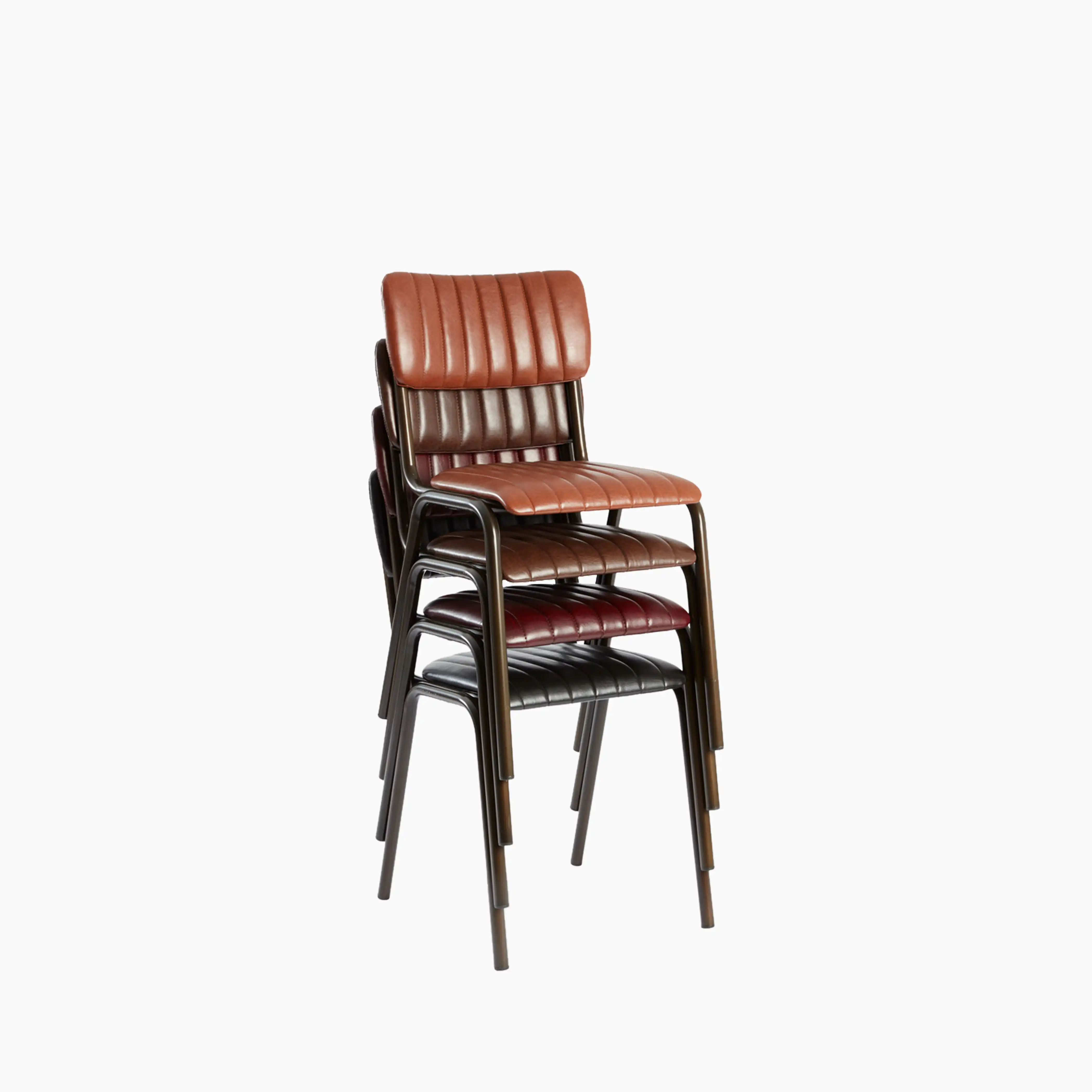 Gibson Stackable Dining Chair | Vintage Brown Faux Leather & Black - Image 2