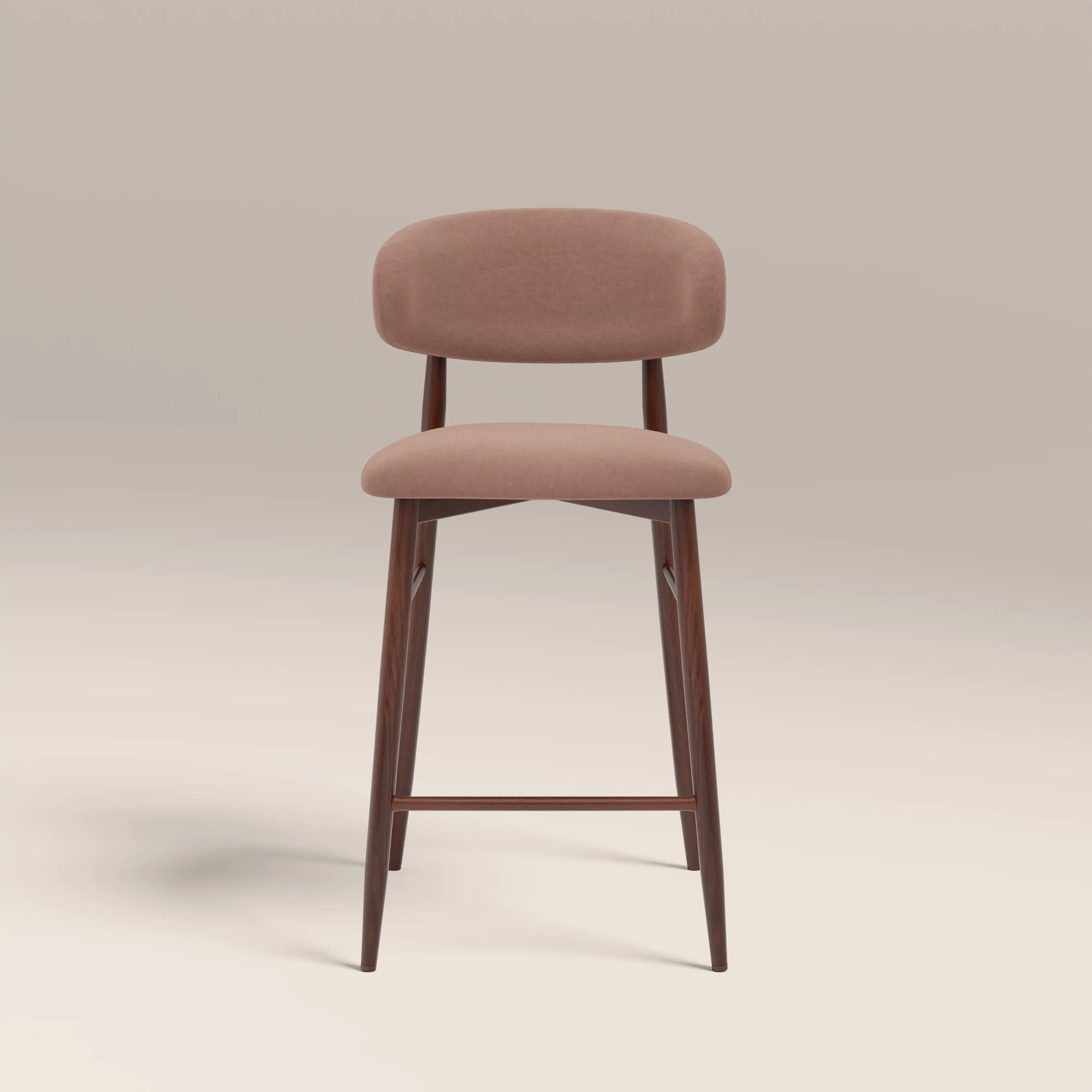 Halston Bar Stool | Blush Pink Sustainable Velvet & Walnut - Image 2