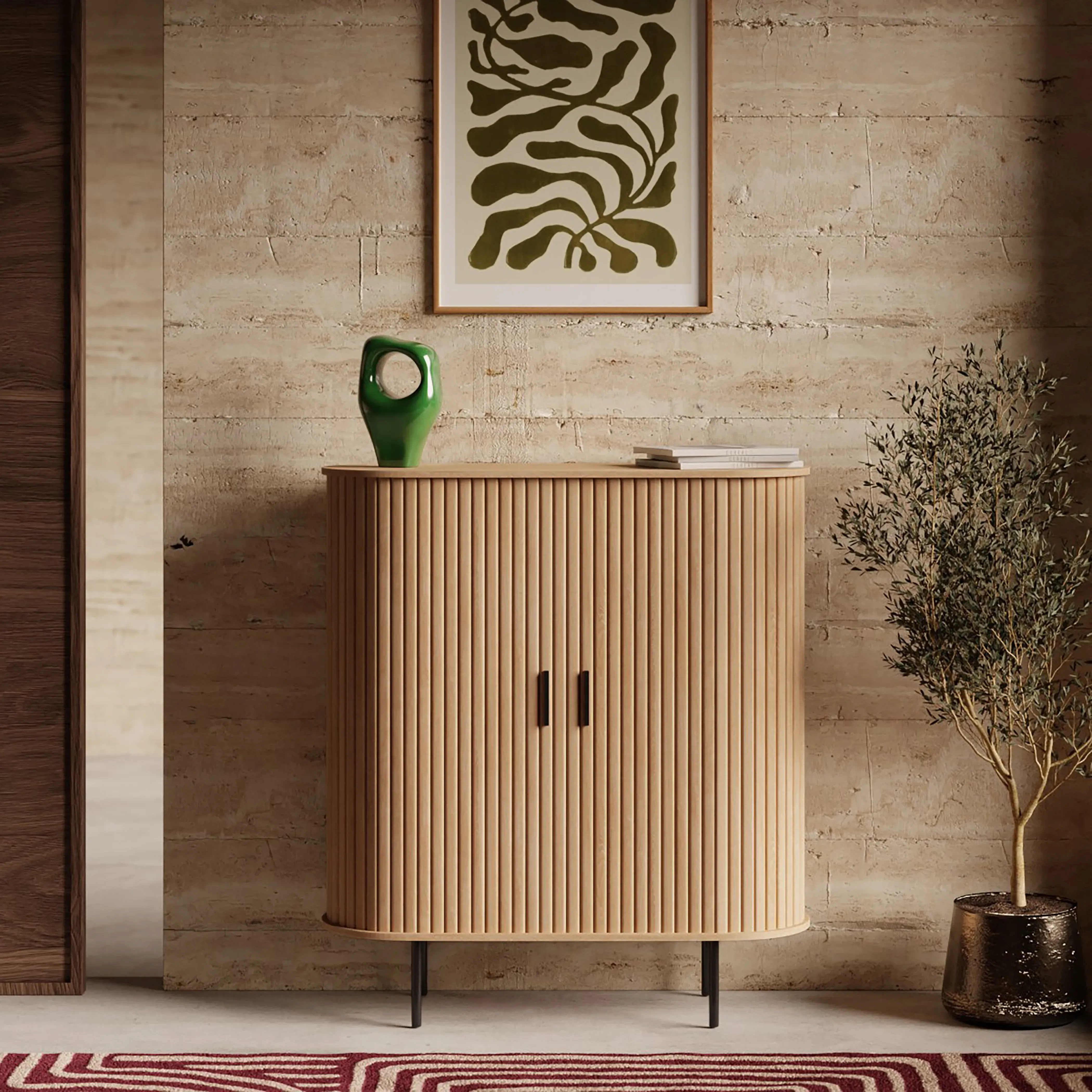 Mika Tall Wooden Sideboard | Oak & Black - Image 2