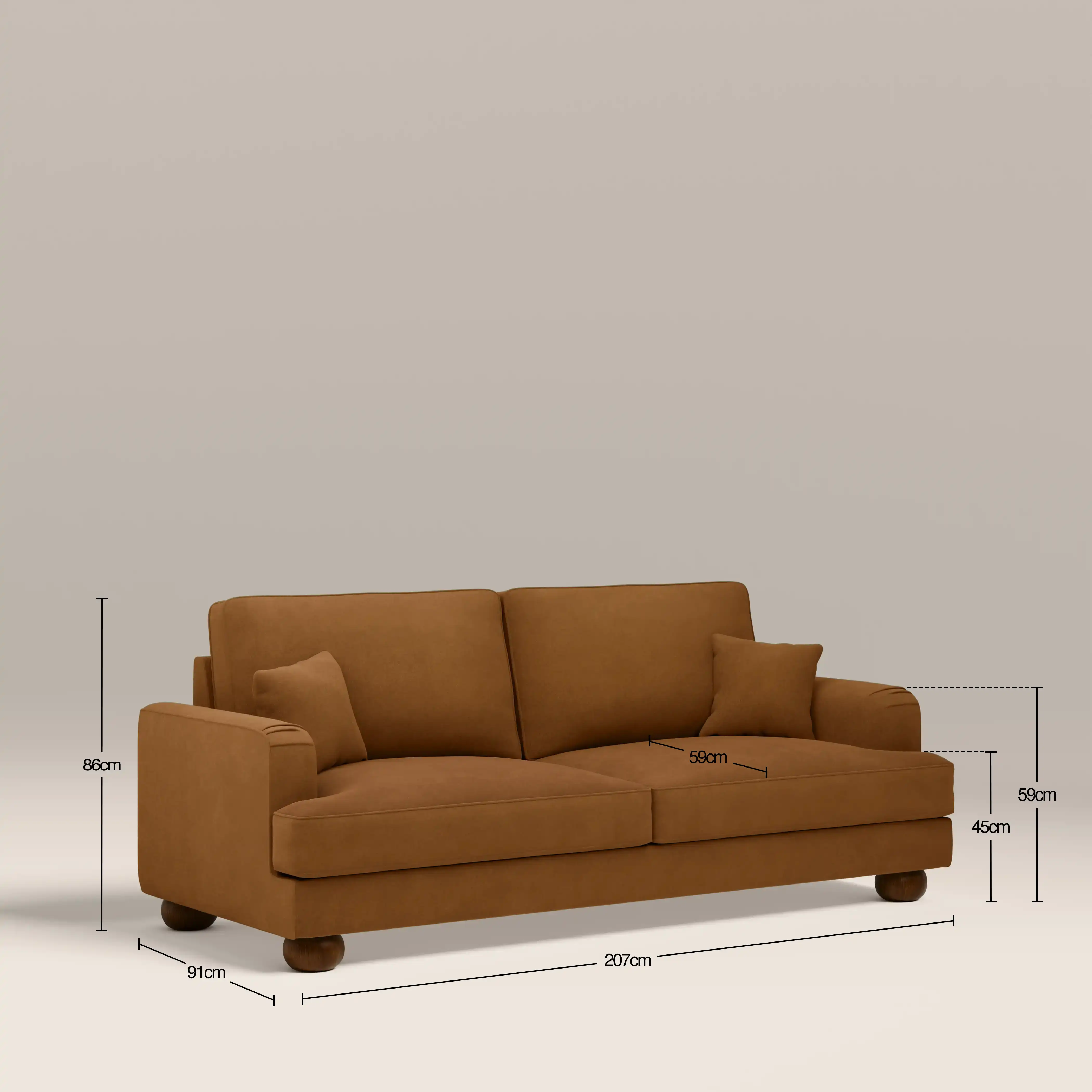 Nola 3 Seater Sofa | Caramel Brown Sustainable Mohair Velvet - Image 7