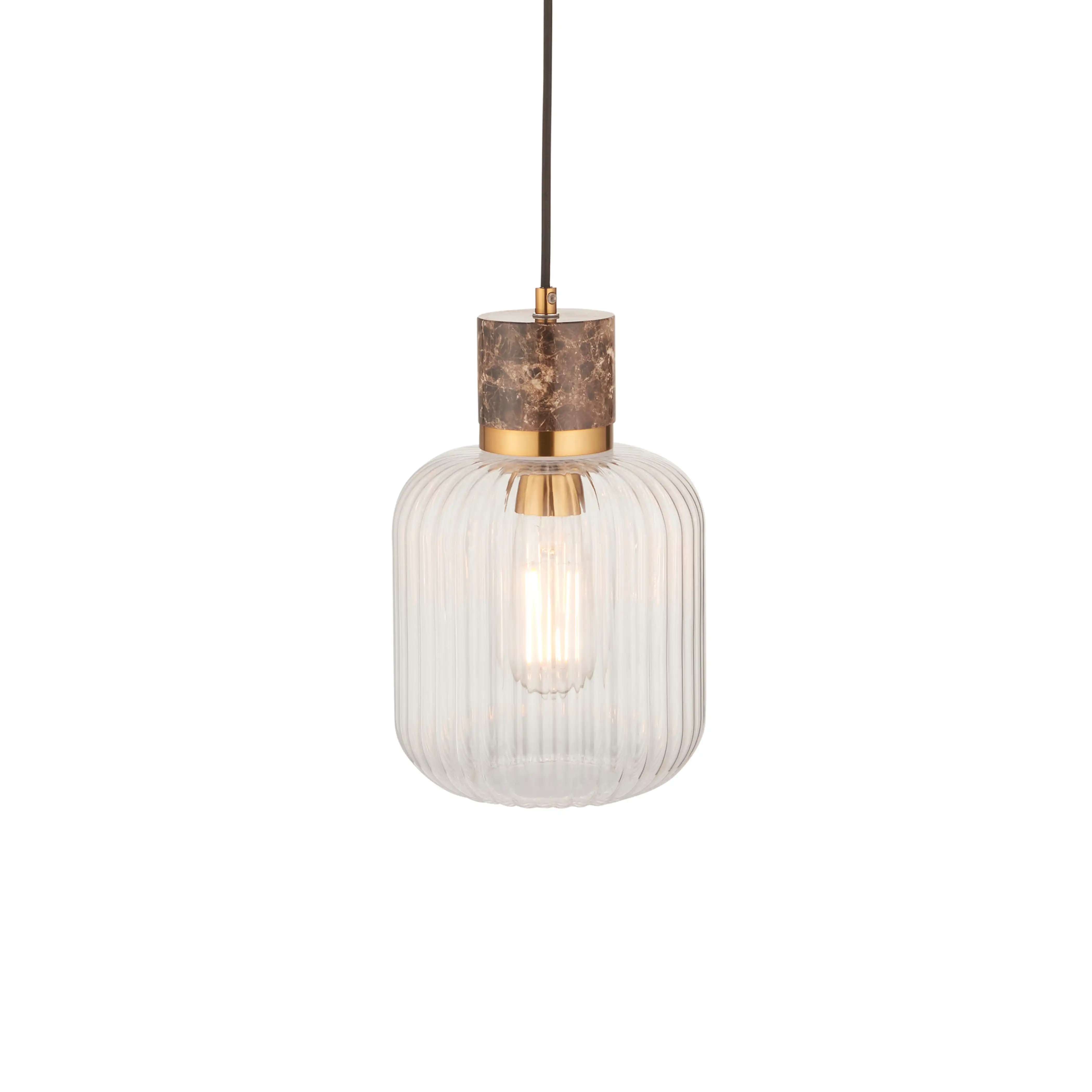 Nolan Ribbed Pendant Light | Dark Brown Marble & Brass - Image 2
